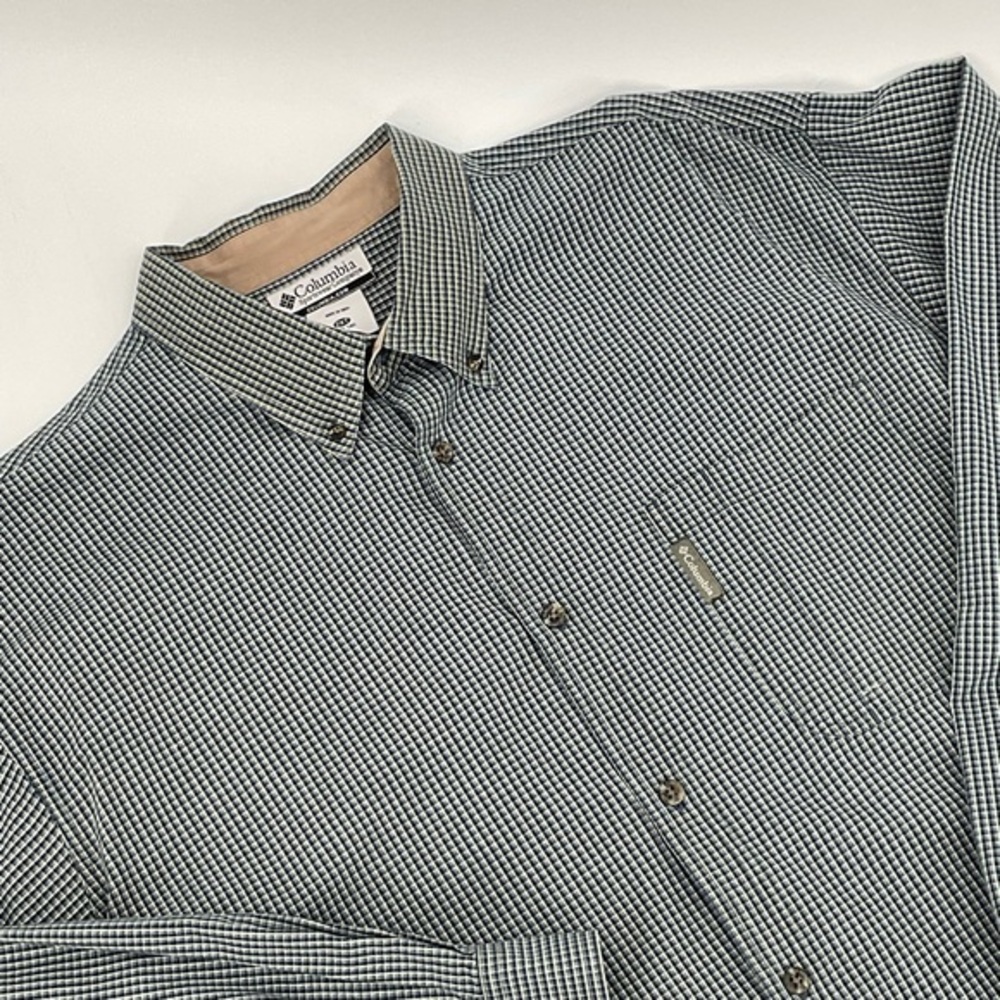 Columbia Men’s Button Down Flannel Blue and White Size 2 XT M14 - Picture 3 of 4
